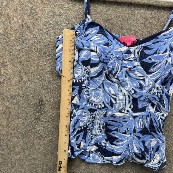 Lilly Pulitzer Top Womens 2 Blue Floral Ruffle Smocked Peplum Sleeveless Shirt - Picture 6 of 10
